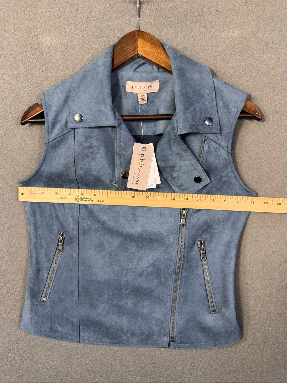 Philosophy Dusty Blue Shadow Faux Suede Sleeveless Moto Vest w/ Zipper, Small - Picture 15 of 16